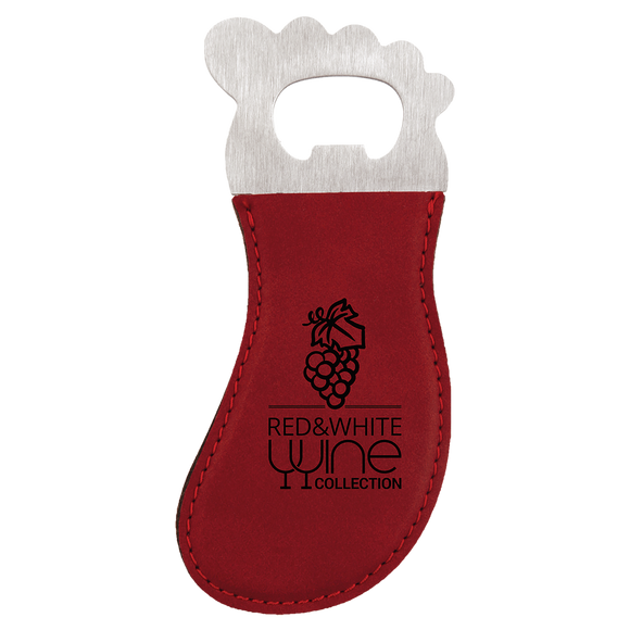 Rose Laserable Leatherette Foot Shaped Bottle Opener with Magnet