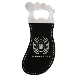 Black/Silver Laserable Leatherette Foot Shaped Bottle Opener with Magnet