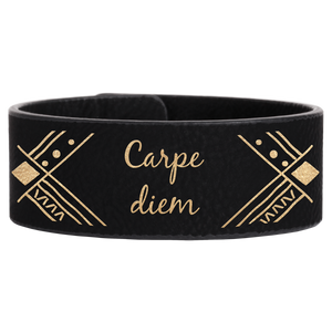 9 1/2" x 1" Black/Gold Laserable Leatherette Cuff Bracelet