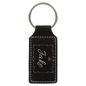 2 3/4" x 1 1/4" Black/Silver Laserable Leatherette Rectangle Keychain