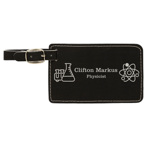 4 1/4" x 2 3/4" Black/Silver Laserable Leatherette Luggage Tag