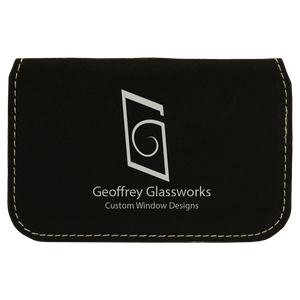 4 1/2" x 2 3/4" Black/Silver Laserable Leatherette Flexible Business Card Holder