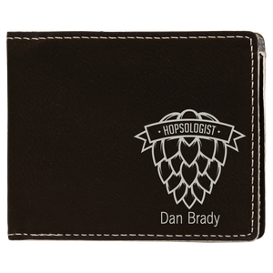 4 1/2" x 3 1/2" Black/Silver Laserable Leatherette Bifold Wallet
