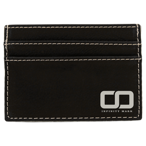 4" x 2 3/4" Black/Silver Laserable Leatherette Wallet Clip