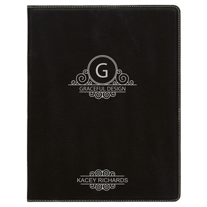 7" x 9" Black/Silver Laserable Leatherette Small Portfolio with Notepad