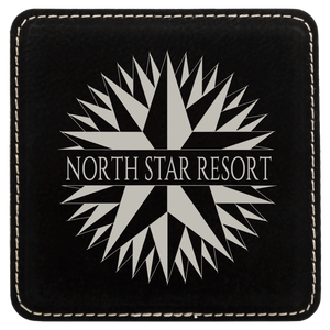 4" x 4" Square Black/Silver Laserable Leatherette Coaster