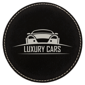 4" Round Black/Silver Laserable Leatherette Coaster