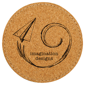 4" Round Cork Coaster with Stitching.
