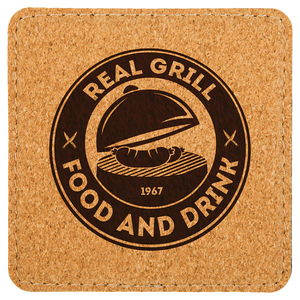 4" x 4" Square Cork Coaster with Stitching