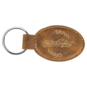 3" x 1 3/4" Rustic/Gold Laserable Leatherette Oval Keychain