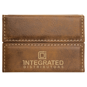 3 3/4" x 2 3/4" Rustic/Gold Laserable Leatherette Hard Business Card Holder