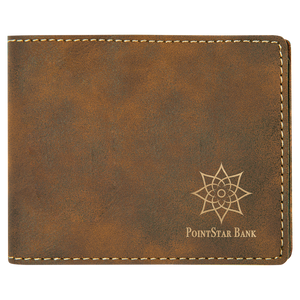 4 1/2" x 3 1/2" Rustic/Gold Laserable Leatherette Bifold Wallet