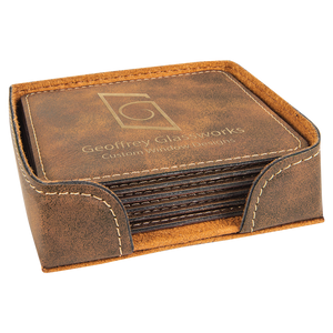 4" x 4" Rustic/Gold Square Laserable Leatherette 6-Coaster Set