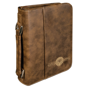 6 3/4" x 9 1/4" Rustic/Gold Leatherette Book/Bible Cover with Handle & Zipper