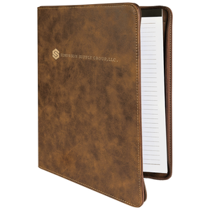 9 1/2" x 12" Rustic/Gold w/ Zipper Laserable Leatherette Portfolio with Notepad