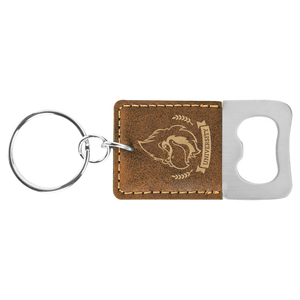 Rectangle Rustic/Gold Laserable Leatherette Bottle Opener Keychain