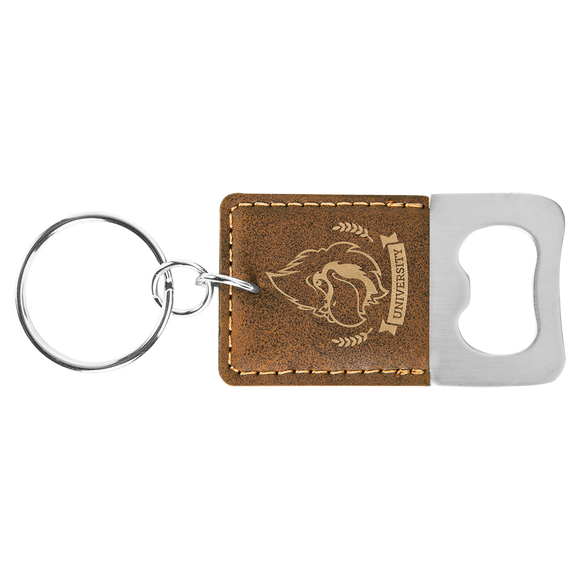 Rectangle Rustic/Gold Laserable Leatherette Bottle Opener Keychain