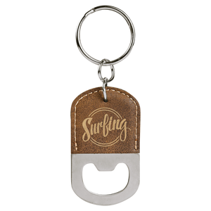 Oval Rustic/Gold Laserable Leatherette Bottle Opener Keychain