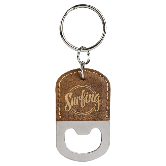 Oval Rustic/Gold Laserable Leatherette Bottle Opener Keychain