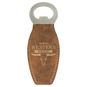 Rustic/Gold Laserable Leatherette Bottle Opener with Magnet