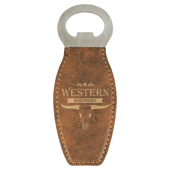 Rustic/Gold Laserable Leatherette Bottle Opener with Magnet