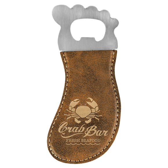 Rustic/Gold Laserable Leatherette Foot Shaped Bottle Opener with Magnet