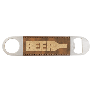 1 1/2" x 7" Rustic/Gold Laserable Leatherette Bottle Opener