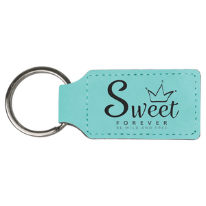 2 3/4" x 1 1/4" Teal Laserable Leatherette Rectangle Keychain