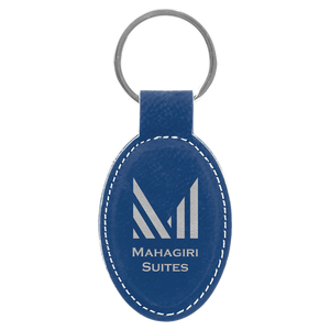 3" x 1 3/4" Blue/Silver Laserable Leatherette Oval Keychain