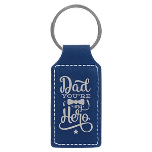 2 3/4" x 1 1/4" Blue/Silver Laserable Leatherette Rectangle Keychain