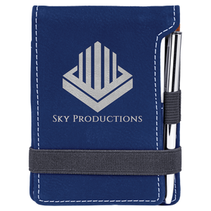 3 1/4" x 4 3/4" Blue/Silver Laserable Leatherette Mini Notepad with Pen