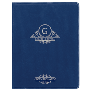 7" x 9" Blue/Silver Laserable Leatherette Small Portfolio with Notepad