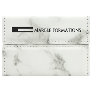 3 3/4" x 2 3/4" White Marble Laserable Leatherette Hard Business Card Holder