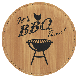 4" Round Bamboo Laserable Leatherette Coaster