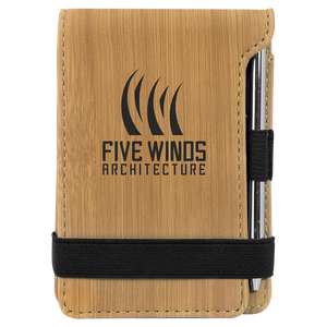 3 1/4" x 4 3/4" Bamboo Laserable Leatherette Mini Notepad with Pen