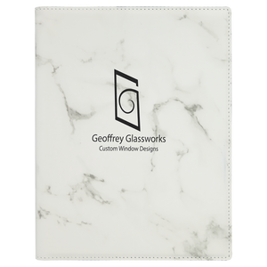 7" x 9" White Marble Laserable Leatherette Small Portfolio with Notepad