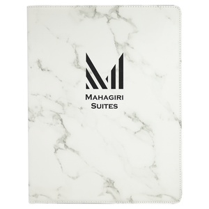 9 1/2" x 12" White Marble Laserable Leatherette Portfolio with Notepad