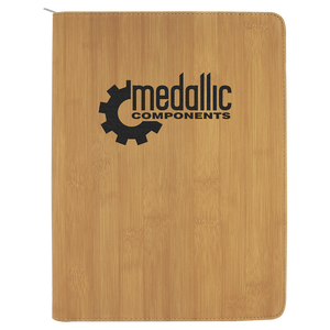 9 1/2" x 12" Bamboo with Zipper Laserable Leatherette Portfolio with Notepad