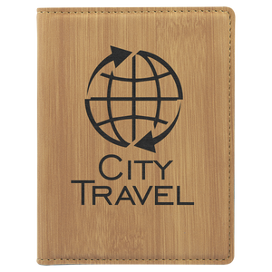 4 1/4" x 5 1/2" Bamboo Laserable Leatherette Passport Holder