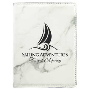 4 1/4" x 5 1/2" White Marble Laserable Leatherette Passport Holder