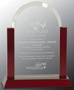 9" Jade Dome Gateway Glass Award with Rosewood Finish Base