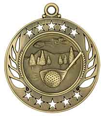 2 1/4" Antique Gold Golf Galaxy Medal