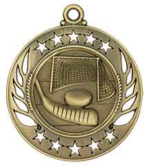 2 1/4" Antique Gold Hockey Galaxy Medal