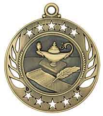 2 1/4" Antique Gold Lamp of Knowledge Galaxy Medal