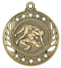 2 1/4" Antique Gold Wrestling Galaxy Medal