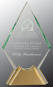 9" Diamond Jewel Glass Award with Gold Metal Base