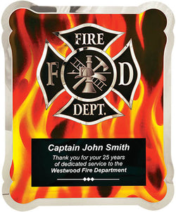 10 1/2" x 13" Firefighter Hero Plaque with Vertical Flames