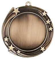 2 3/4" Antique Gold Swirling Star 2" Insert Holder Medal