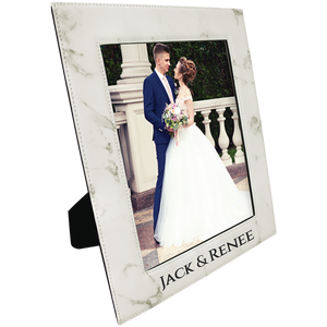 8" x 10" White Marble Laserable Leatherette Photo Frame