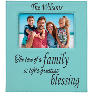 4" x 6" Teal Leatherette Photo Frame with 4" x 8" Engraving Area